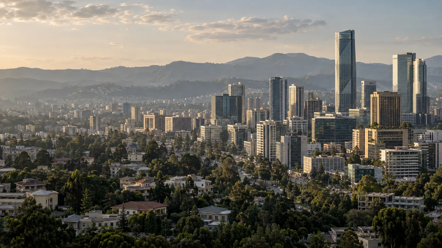 Addis Ababa skyline and surrounding highlands