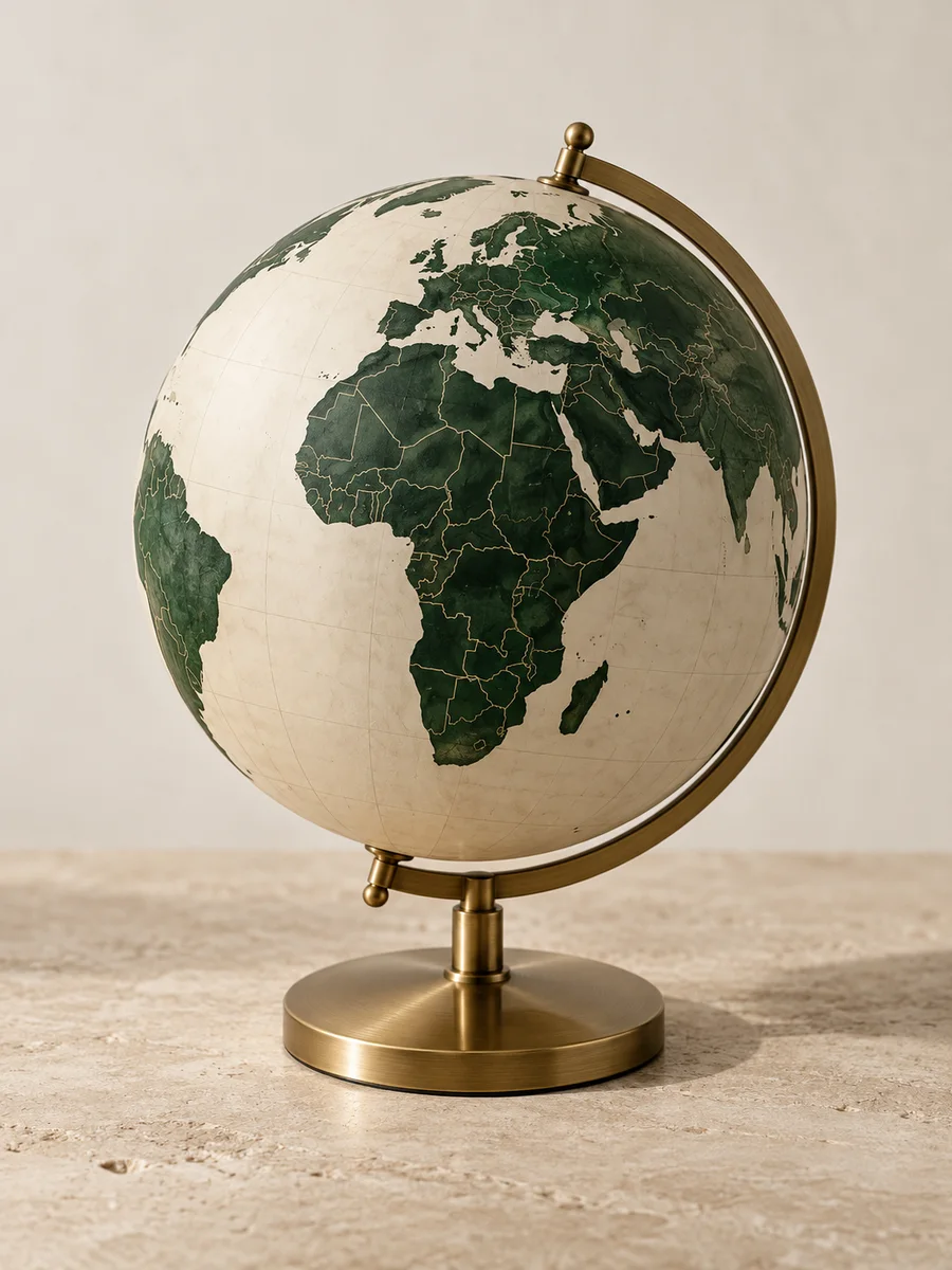 A globe centered on Africa